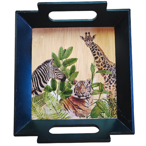 Plateau jungle serviettes collées